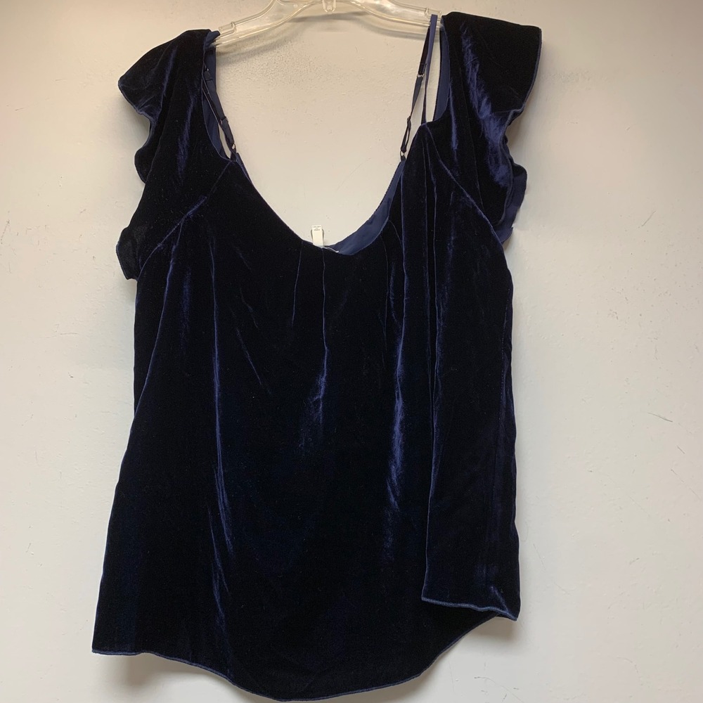 Joie Velvet Camisole Women Large Navy Blue Excellent Silk Blend Ruffle Top